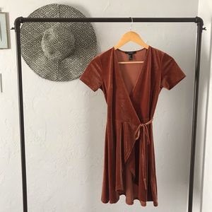 Velvet Burnt Orange Tie-Up Dress